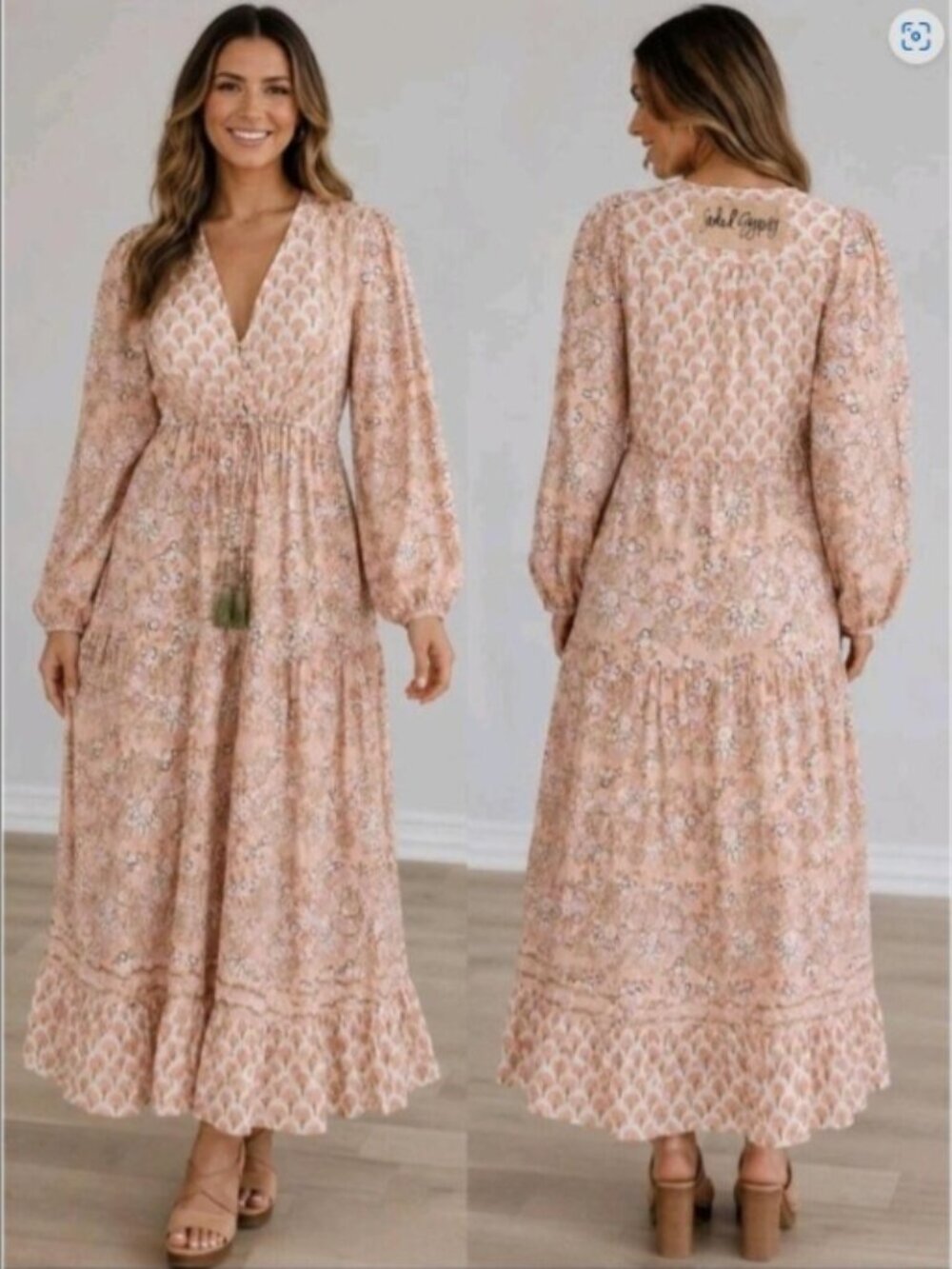 Jaded Gypsy Maxi Dress S/M Boho Bohemian Pink Peace Floral Tassels NWT  /B5